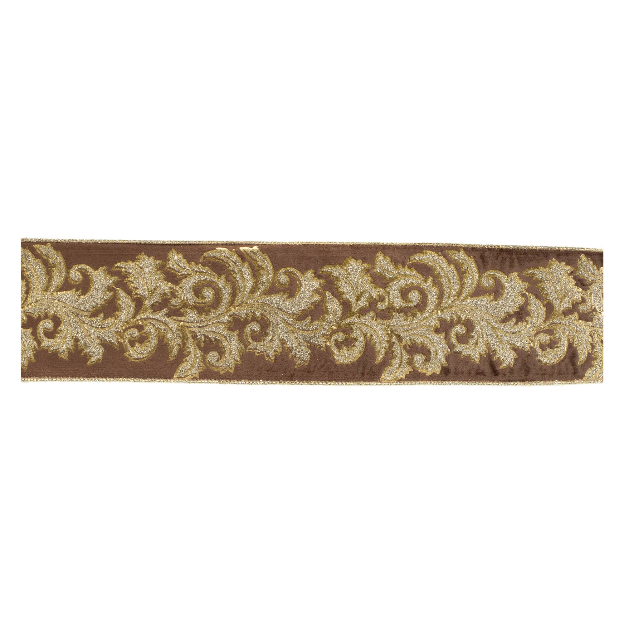 4" x 5yd. Embroidered Damask Wired Ribbon